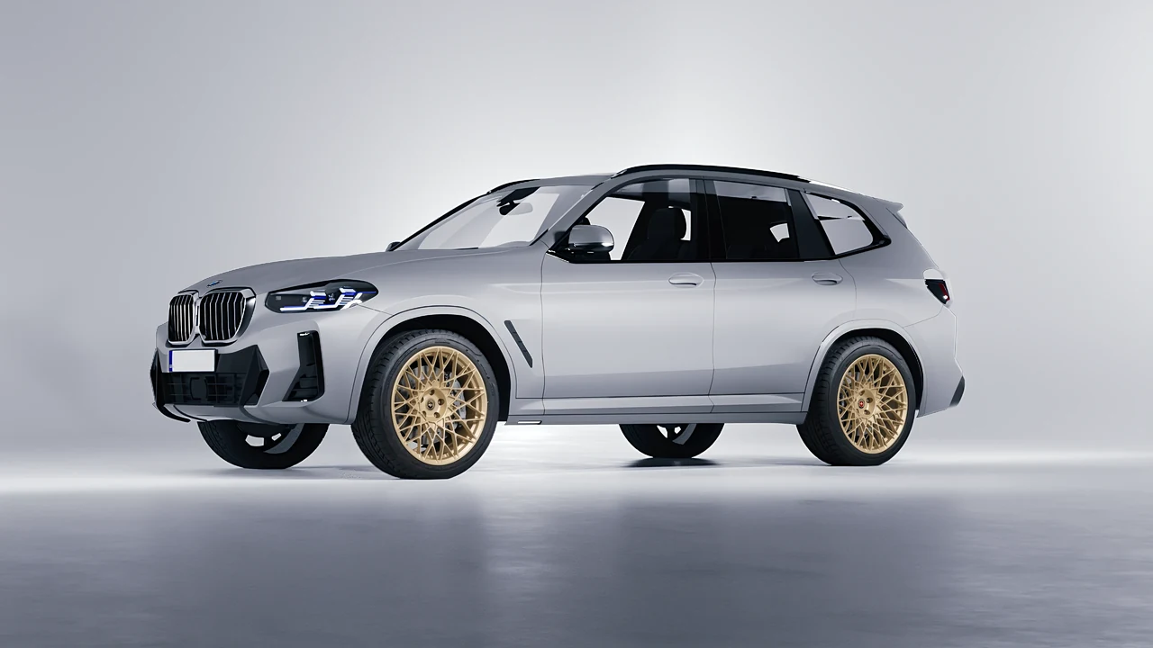 BMW X3 2022 on HRE Performance Wheels 501M forged wheels, front three-quarter view