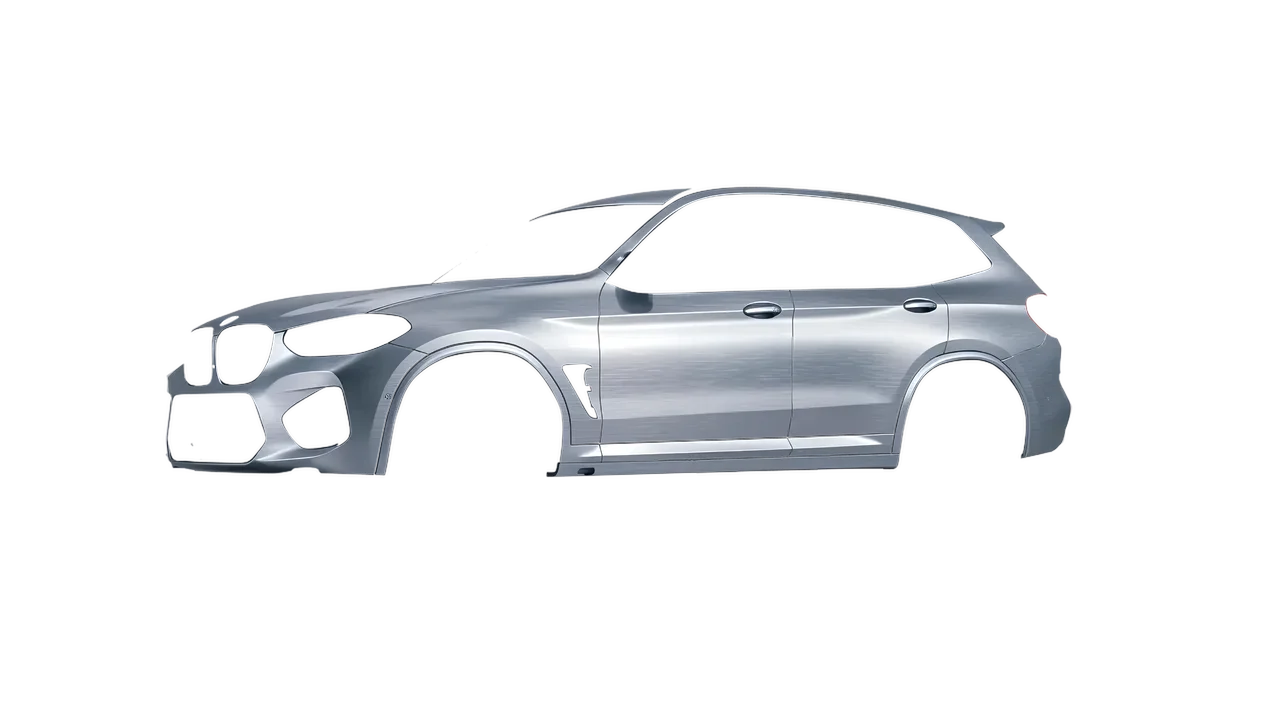 BMW X3 M 2023 wrapped in Brushed Aluminum (Avery Dennison SW900-812-X), front three-quarter view