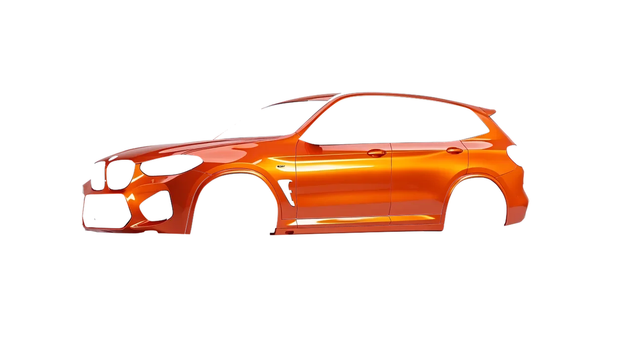 BMW X3 M 2023 wrapped in Fiery Orange (3M G364), front three-quarter view