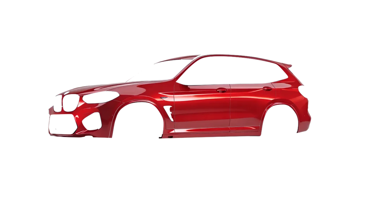 BMW X3 M 2023 wrapped in Hot Rod Red (3M G13), front three-quarter view