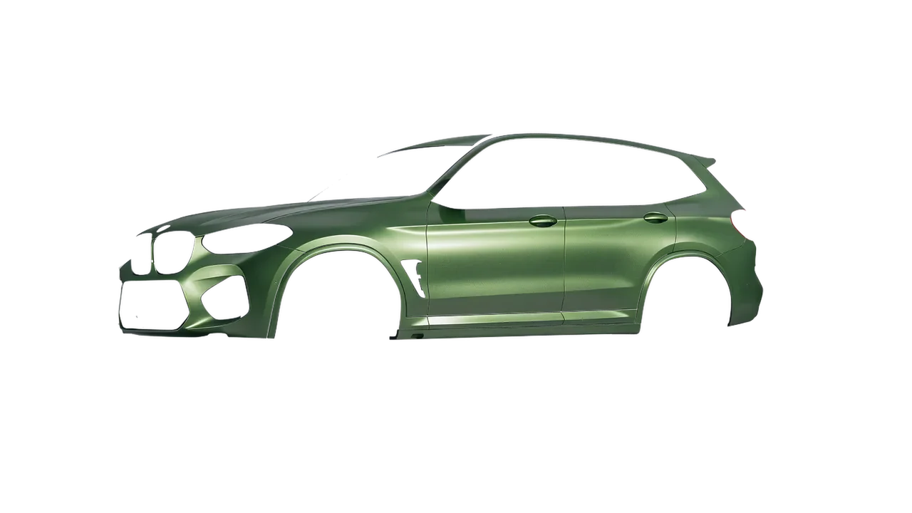 BMW X3 M 2023 wrapped in Apple Green (Avery Dennison SW900-745-M), front three-quarter view