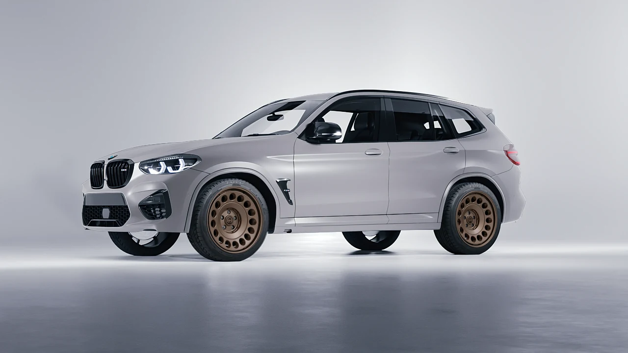 BMW X3 M 2023 on HRE Performance Wheels 037-GTM forged wheels, front three-quarter view