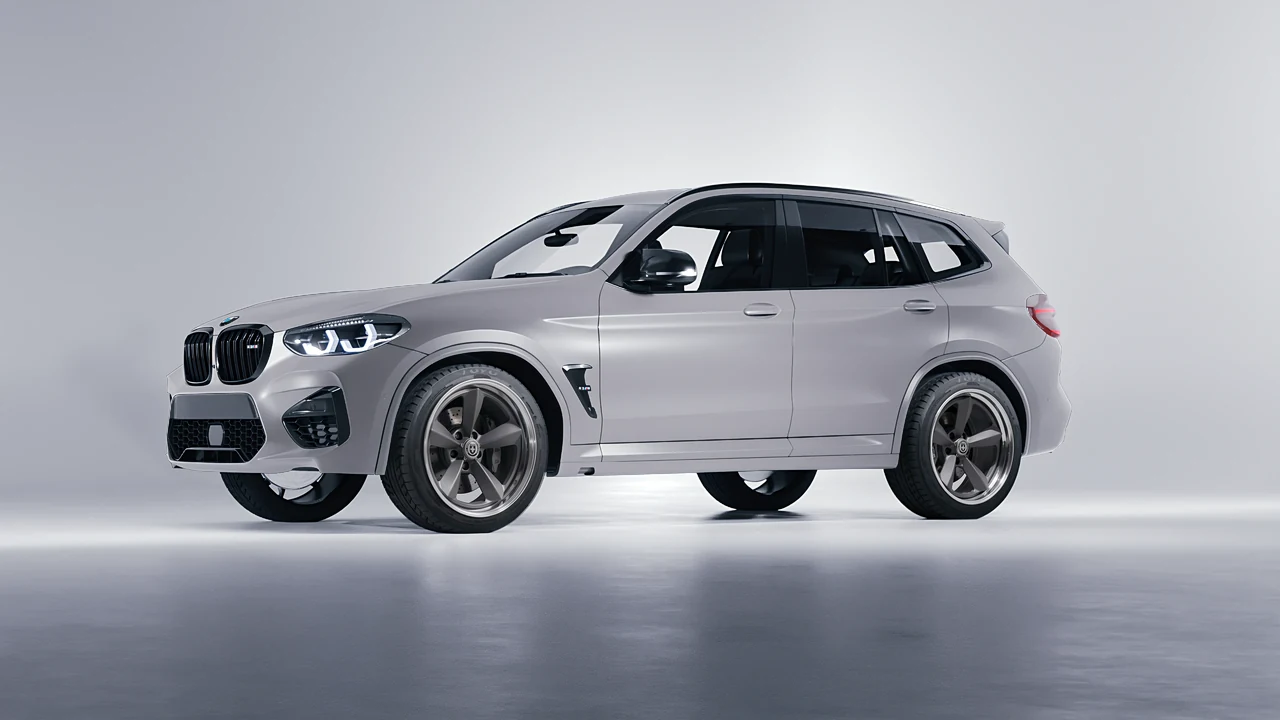 BMW X3 M 2023 on HRE Performance Wheels 105 forged wheels, front three-quarter view