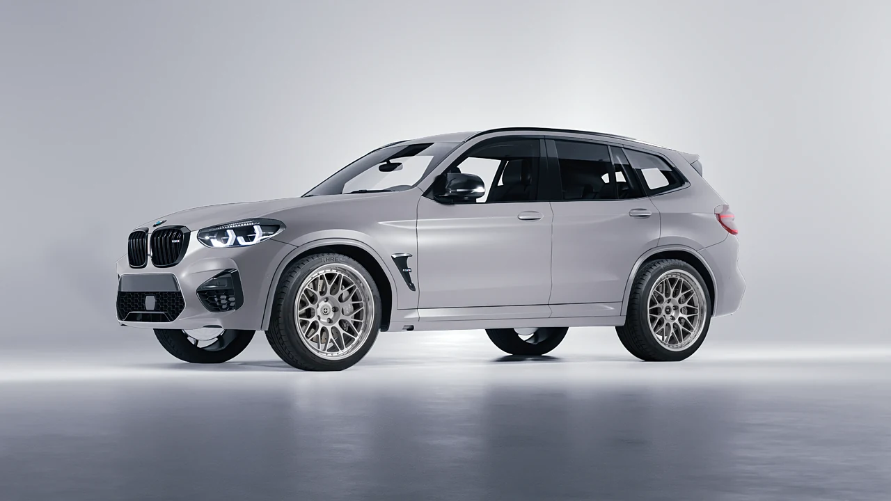 BMW X3 M 2023 on HRE Performance Wheels 300 forged wheels, front three-quarter view