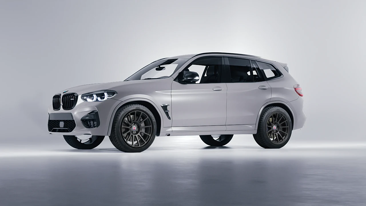 BMW X3 M 2023 on HRE Performance Wheels 313-GT forged wheels, front three-quarter view