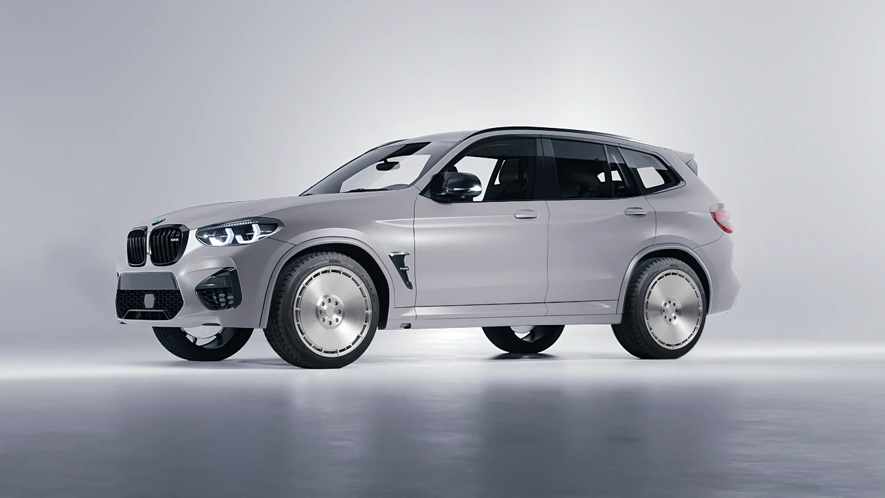 BMW X3 M 2023 on RDB LA Zero forged wheels, front three-quarter view