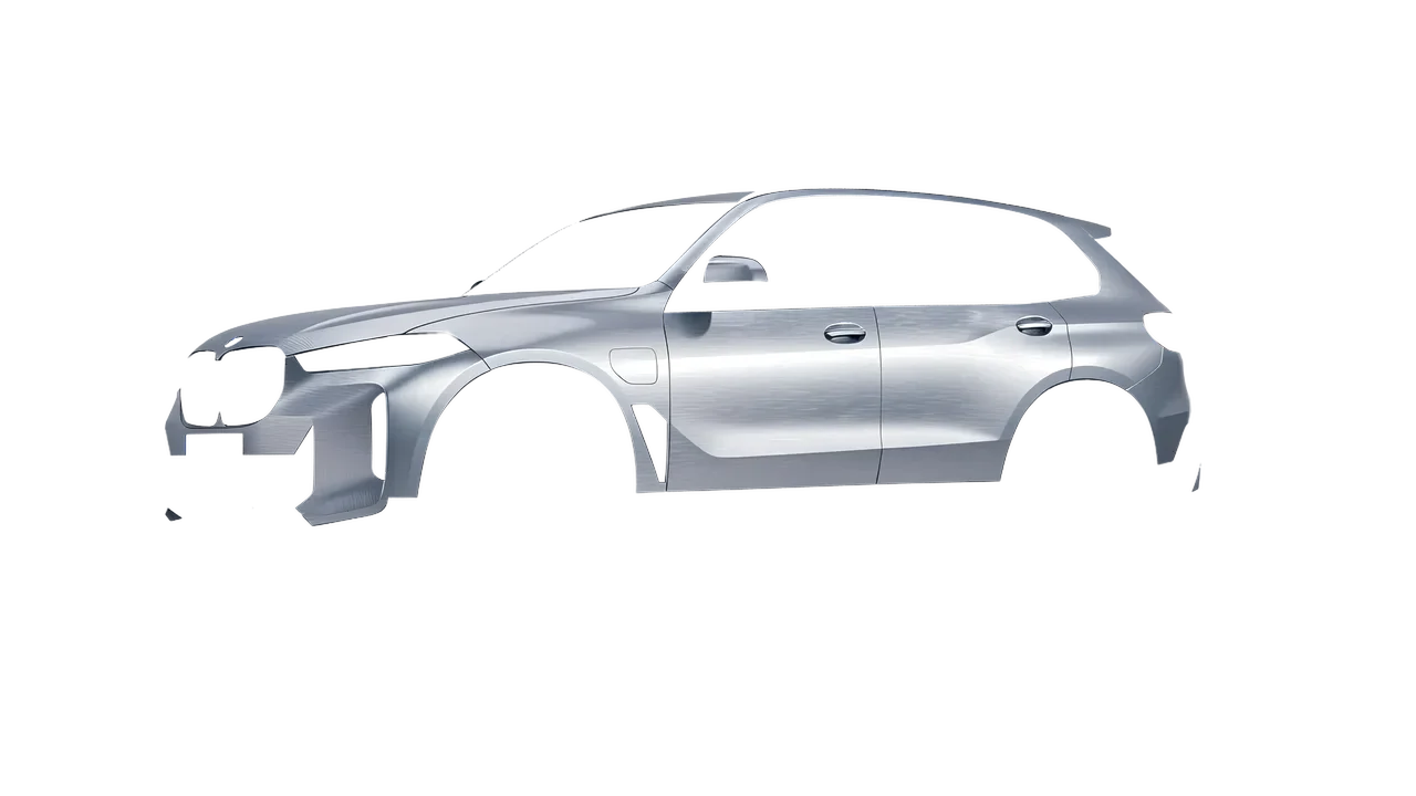 BMW X5 2023 wrapped in Brushed Aluminum (Avery Dennison SW900-812-X), front three-quarter view