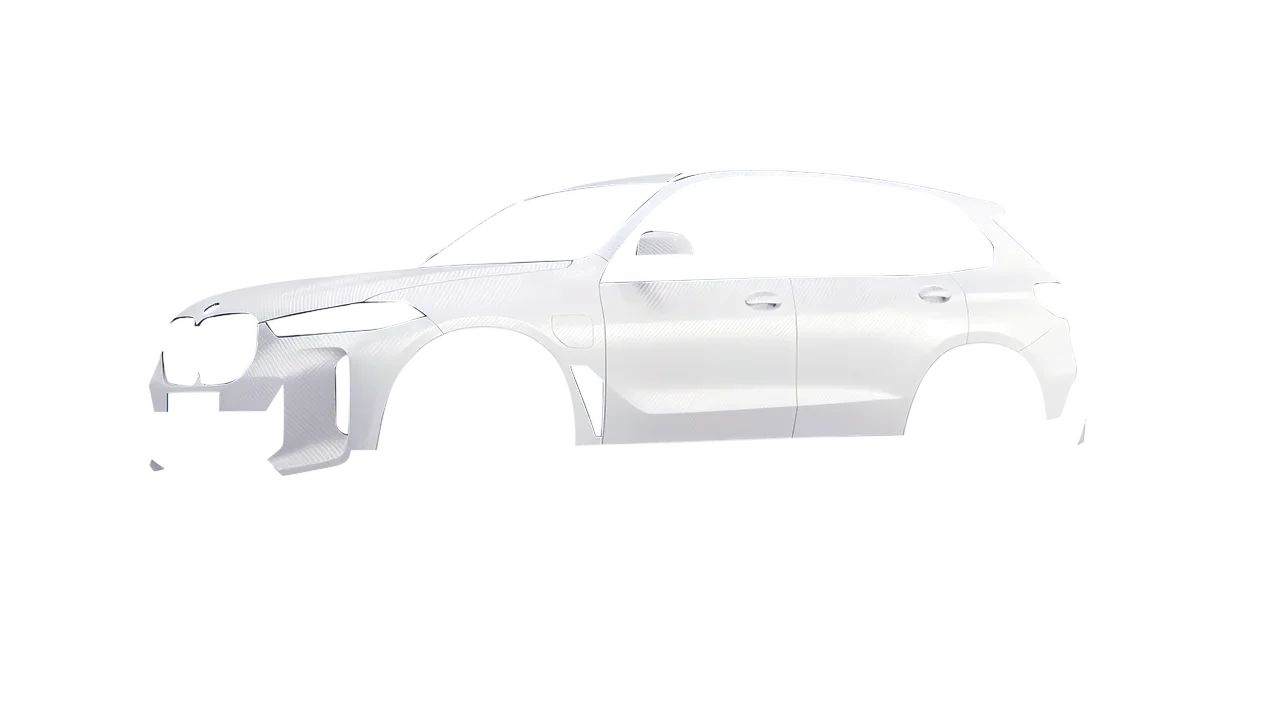 BMW X5 2023 wrapped in Carbon Fiber White (Avery Dennison SW900-115-X), front three-quarter view