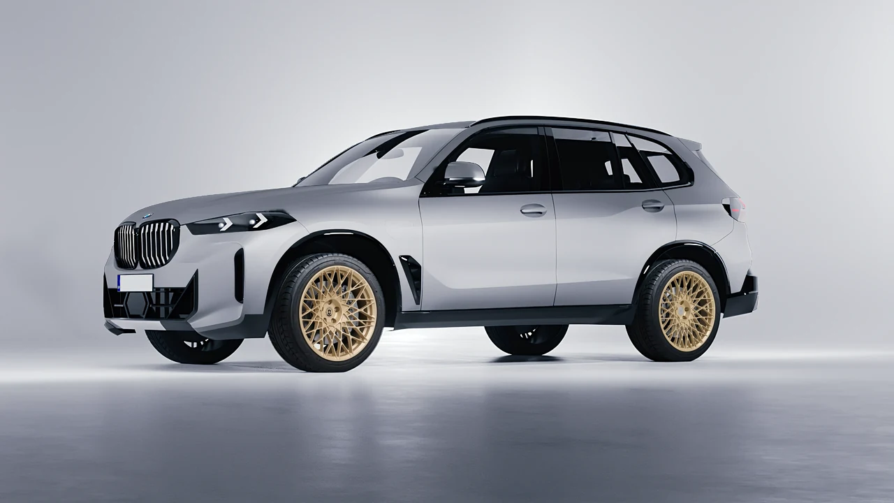 BMW X5 2023 on HRE Performance Wheels 501M forged wheels, front three-quarter view