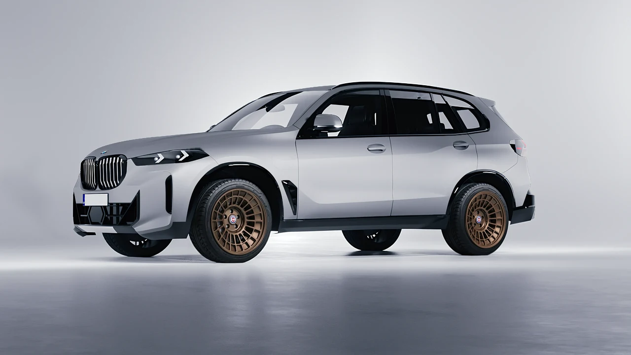 BMW X5 2023 on HRE Performance Wheels 515-GTM forged wheels, front three-quarter view