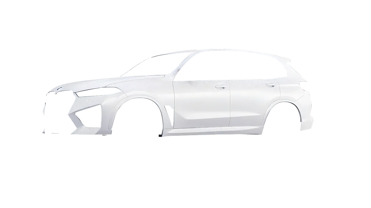 BMW X5m Competition 2023 wrapped in Carbon Fiber White (Avery Dennison SW900-115-X), front three-quarter view