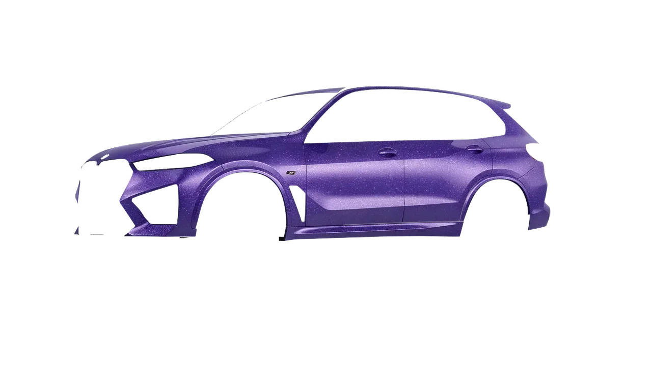 BMW X5m Competition 2023 wrapped in Purple (Avery Dennison SW900-587-D), front three-quarter view