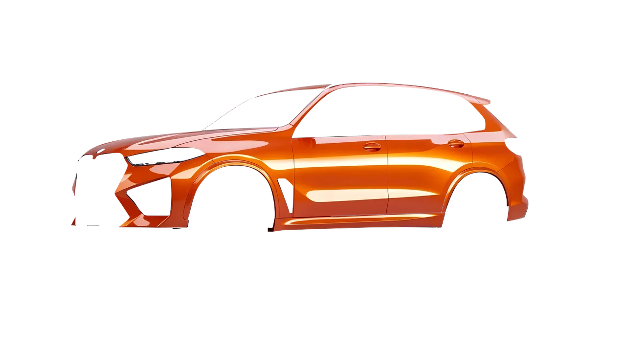 BMW X5m Competition 2023 wrapped in Fiery Orange (3M G364), front three-quarter view