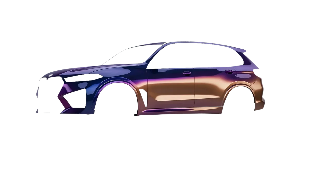BMW X5m Competition 2023 wrapped in Gloss Flip Deep Space (3M GP278), front three-quarter view