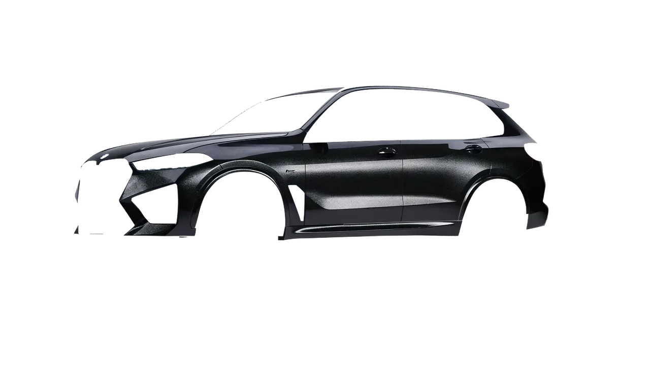 BMW X5m Competition 2023 wrapped in Mystery Black (Avery Dennison SW900-184-M), front three-quarter view