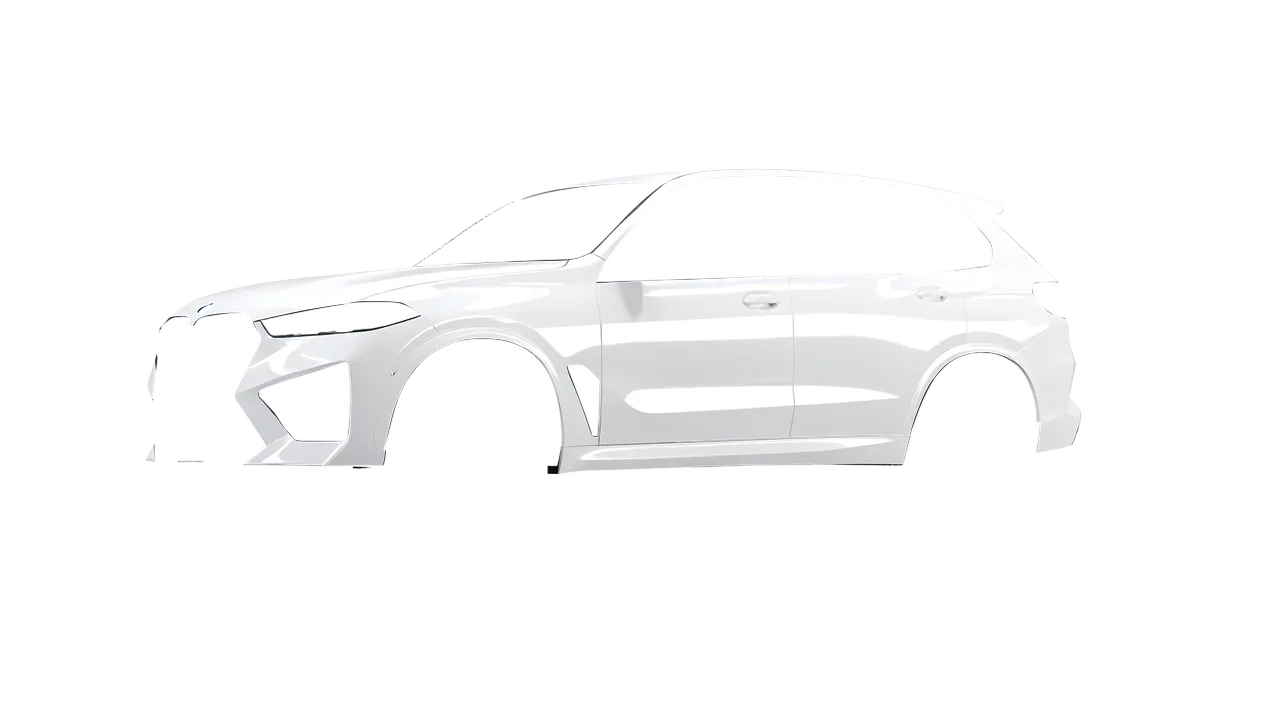 BMW X5m Competition 2023 wrapped in Gloss White (3M G10), front three-quarter view