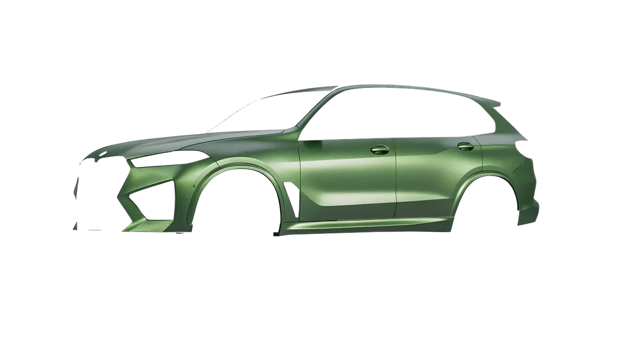BMW X5m Competition 2023 wrapped in Apple Green (Avery Dennison SW900-745-M), front three-quarter view