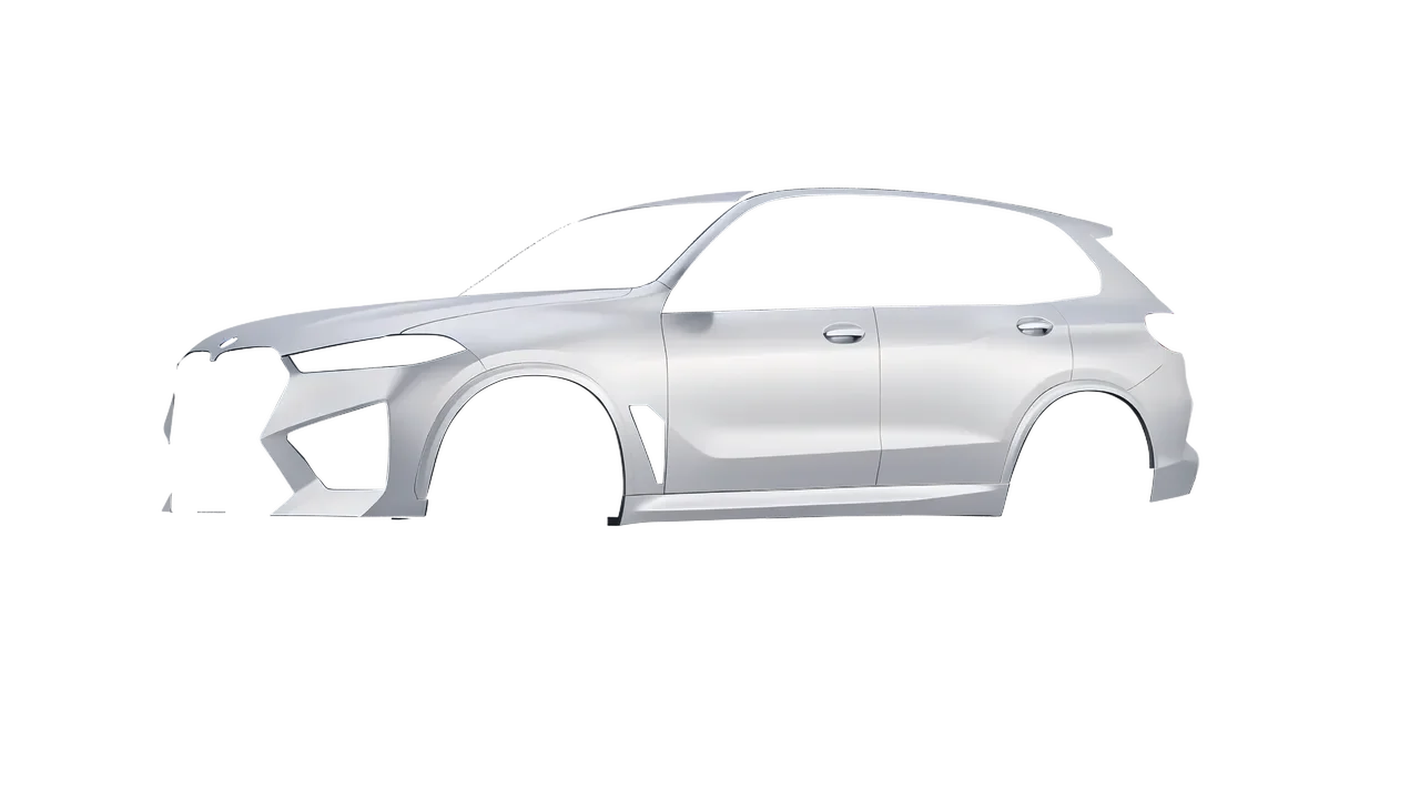 BMW X5m Competition 2023 wrapped in Matte Silver (3M M21), front three-quarter view