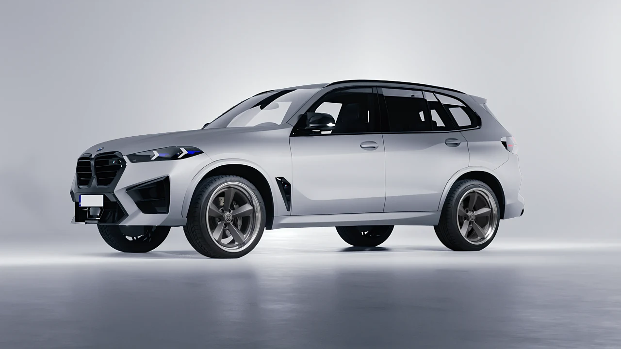 BMW X5m Competition 2023 on HRE Performance Wheels 105 forged wheels, front three-quarter view