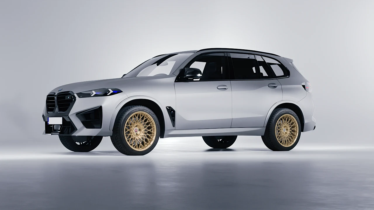 BMW X5m Competition 2023 on HRE Performance Wheels 501M forged wheels, front three-quarter view