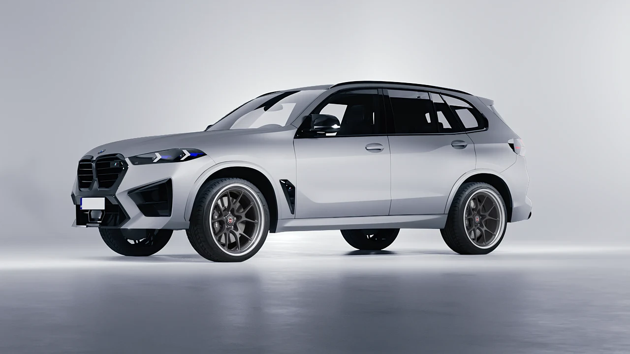 BMW X5m Competition 2023 on HRE Performance Wheels 521 forged wheels, front three-quarter view