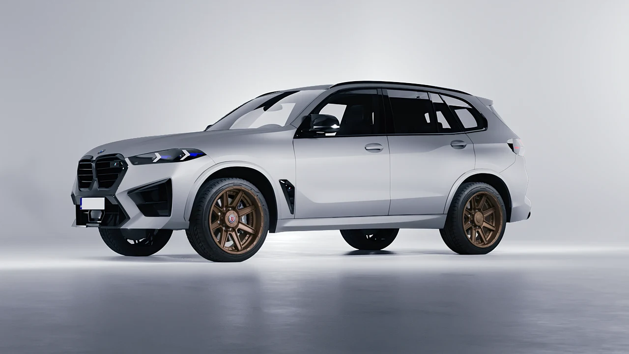 BMW X5m Competition 2023 on HRE Performance Wheels HD188 forged wheels, front three-quarter view