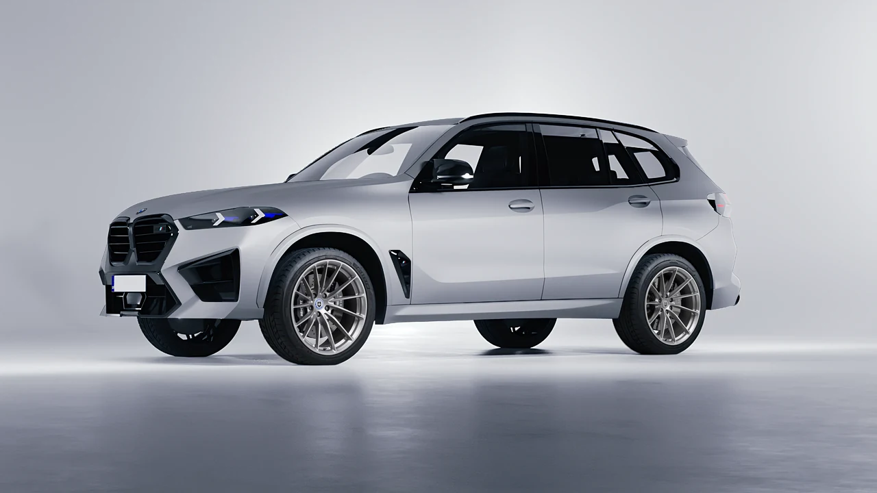 BMW X5m Competition 2023 on HRE Performance Wheels P103 forged wheels, front three-quarter view