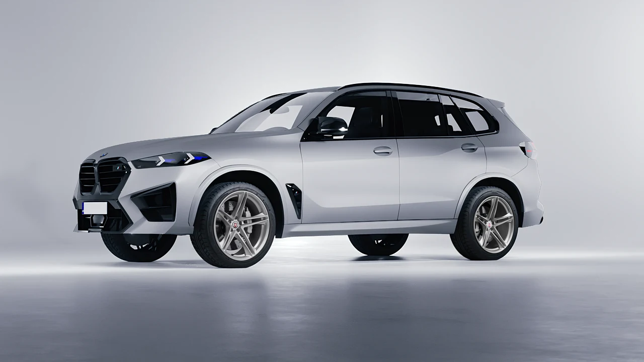 BMW X5m Competition 2023 on HRE Performance Wheels P207 forged wheels, front three-quarter view