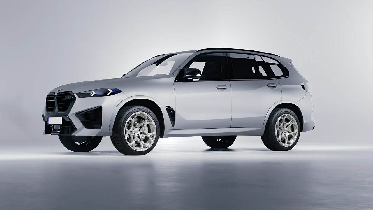 BMW X5m Competition 2023 on RDB LA Revolver forged wheels, front three-quarter view