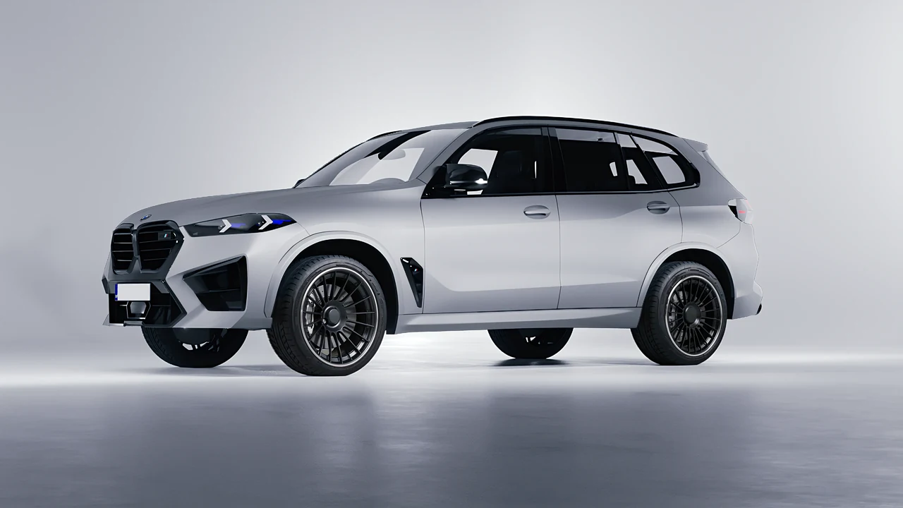 BMW X5m Competition 2023 on RDB LA Twenty Two forged wheels, front three-quarter view