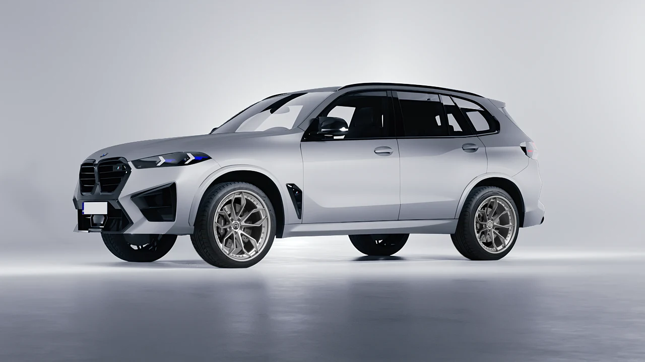 BMW X5m Competition 2023 on HRE Performance Wheels S201 forged wheels, front three-quarter view