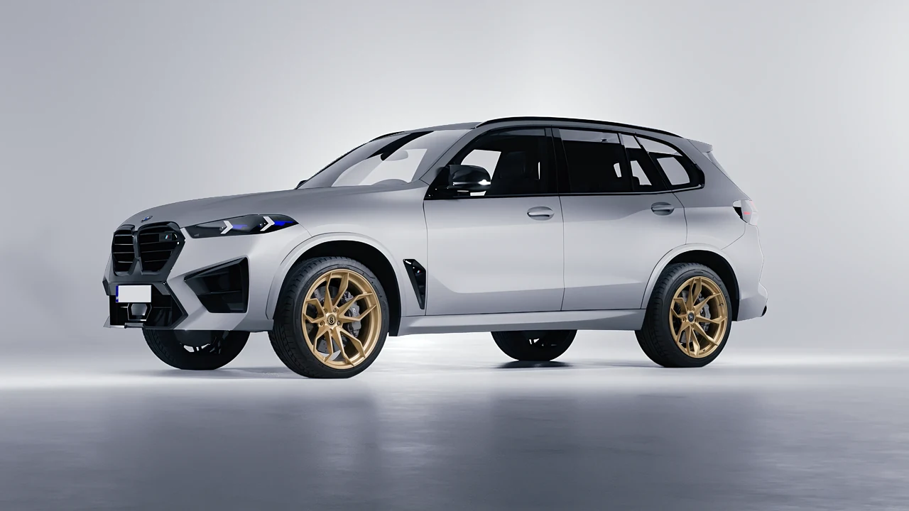 BMW X5m Competition 2023 on HRE Performance Wheels S201H forged wheels, front three-quarter view