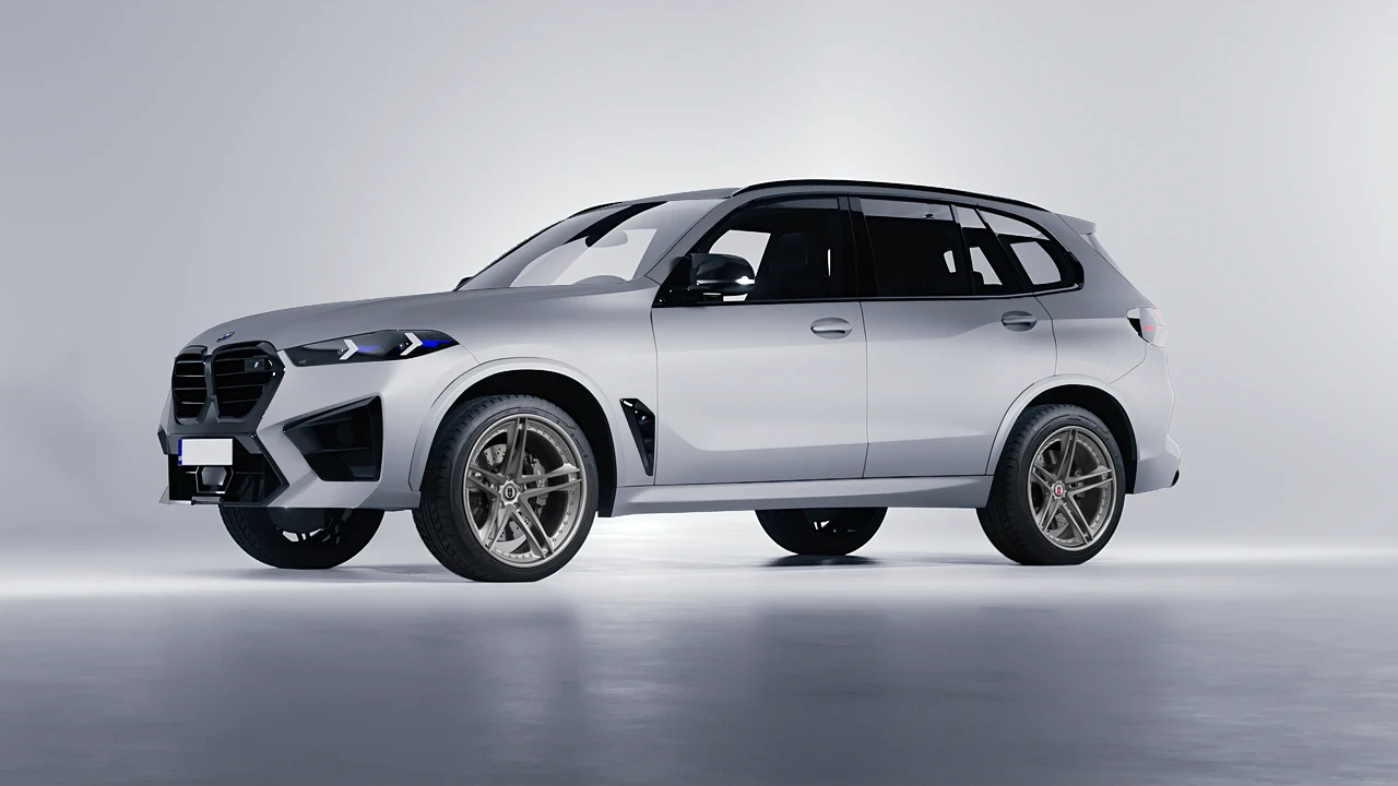 BMW X5m Competition 2023 on HRE Performance Wheels S207 forged wheels, front three-quarter view