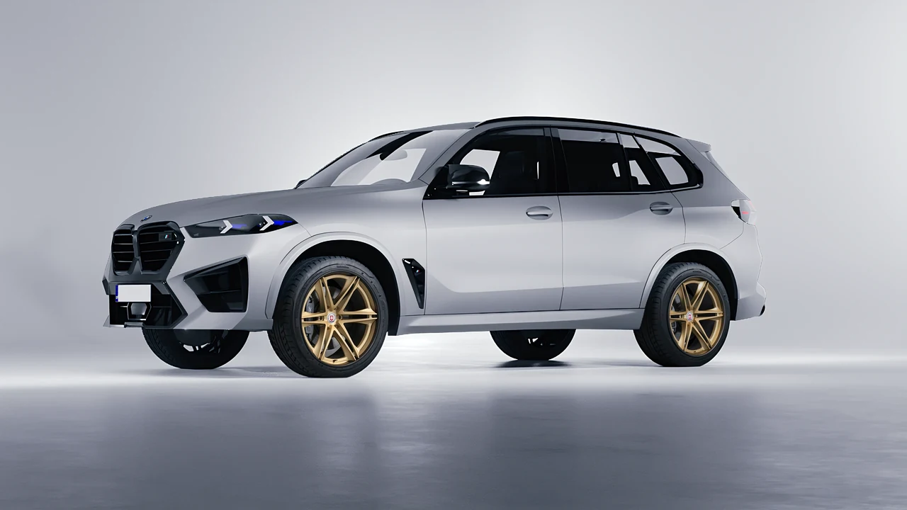BMW X5m Competition 2023 on HRE Performance Wheels S267H forged wheels, front three-quarter view