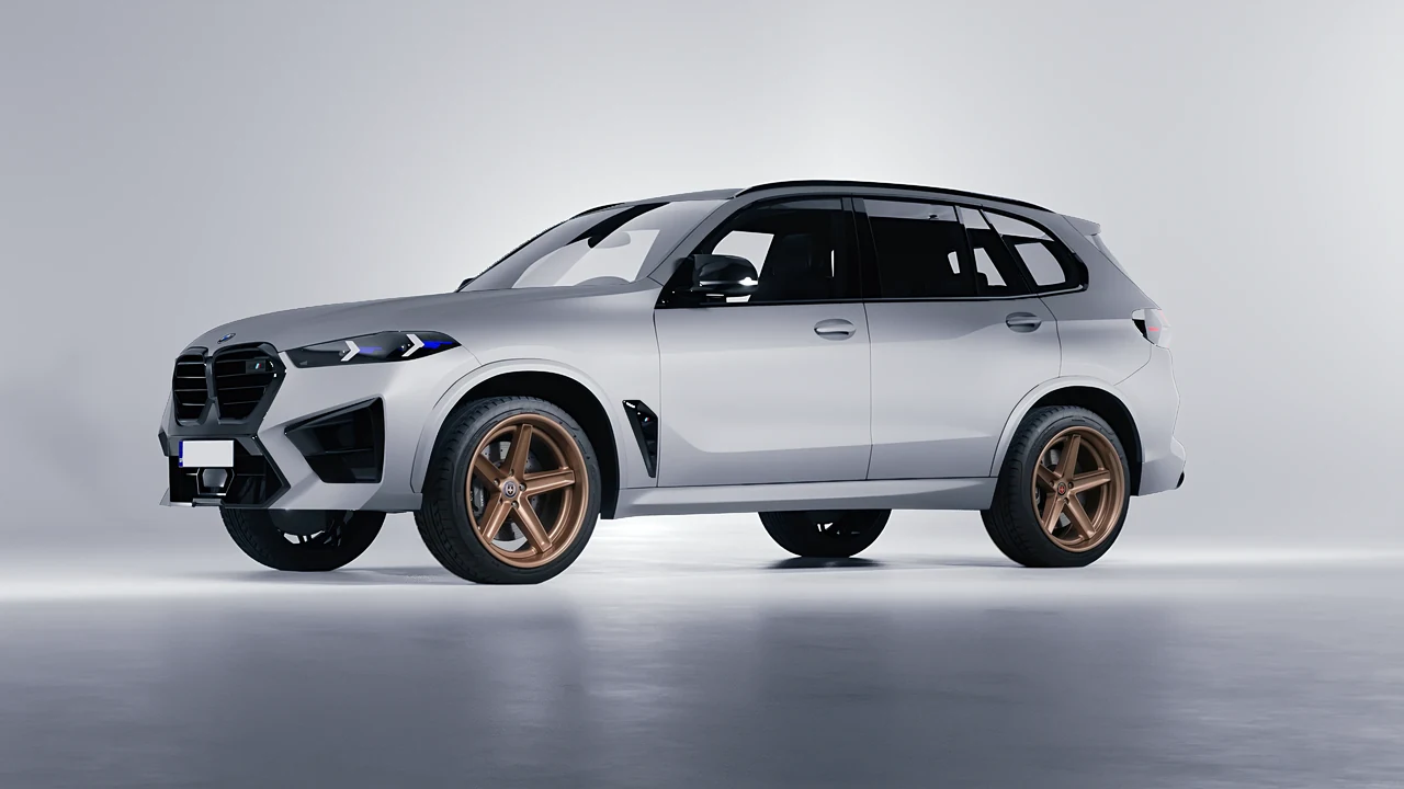 BMW X5m Competition 2023 on HRE Performance Wheels Tusk forged wheels, front three-quarter view