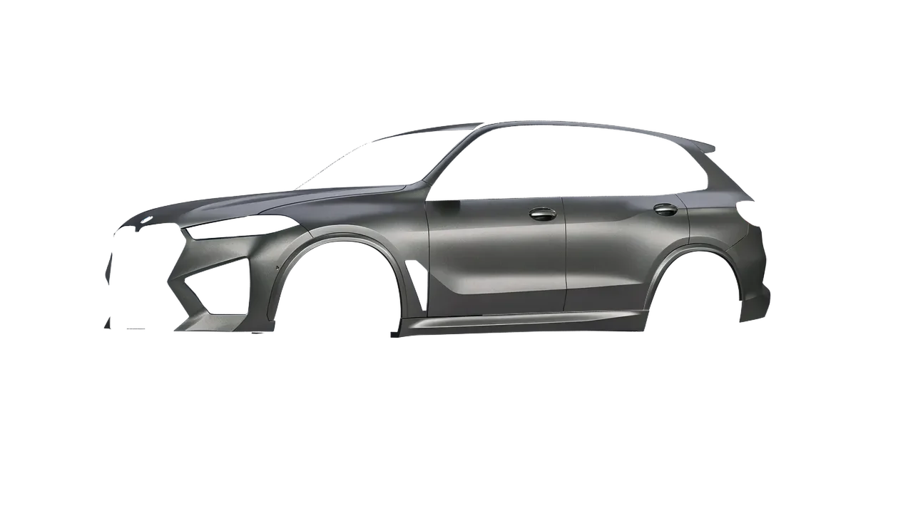BMW X5m Competition 2023 wrapped in Black Rock Grey (Avery Dennison SW900-823-M), front three-quarter view