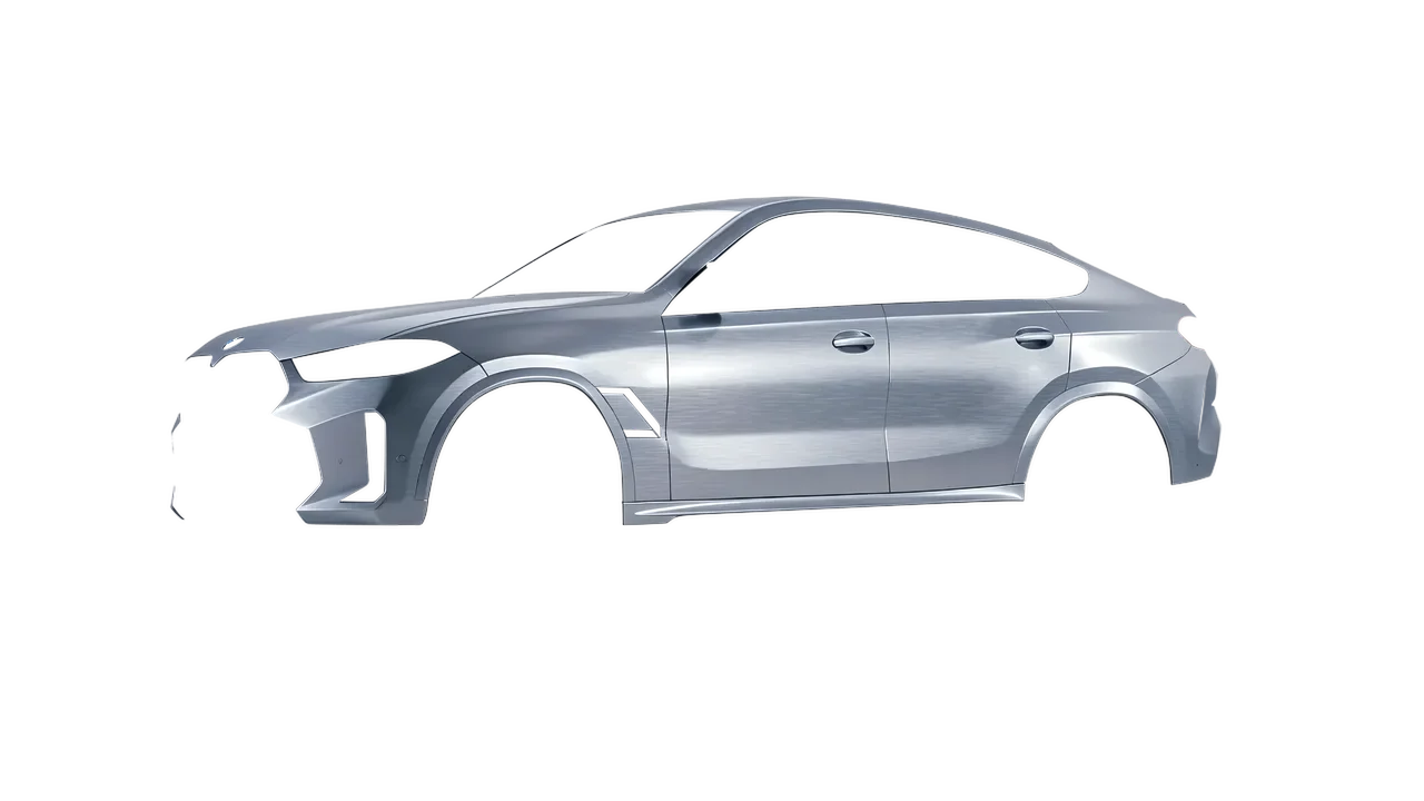 BMW X6 2024 wrapped in Brushed Aluminum (Avery Dennison SW900-812-X), front three-quarter view