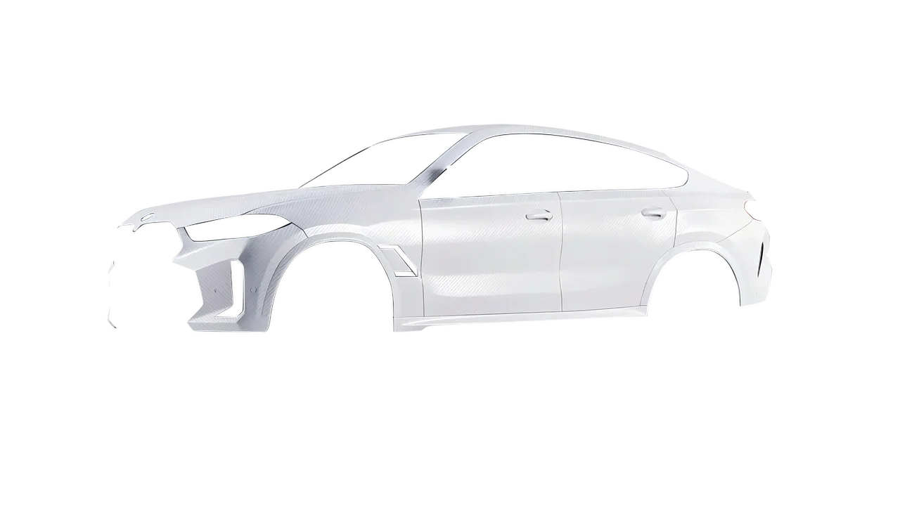 BMW X6 2024 wrapped in Carbon Fiber White (Avery Dennison SW900-115-X), front three-quarter view