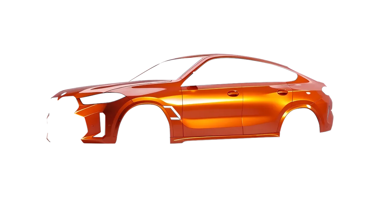 BMW X6 2024 wrapped in Fiery Orange (3M G364), front three-quarter view