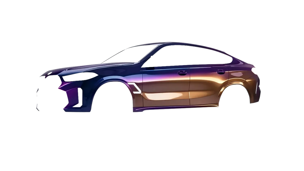 BMW X6 2024 wrapped in Gloss Flip Deep Space (3M GP278), front three-quarter view