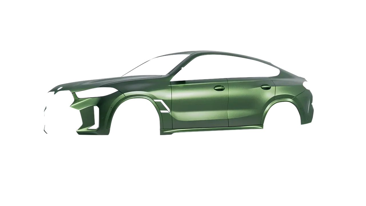 BMW X6 2024 wrapped in Apple Green (Avery Dennison SW900-745-M), front three-quarter view