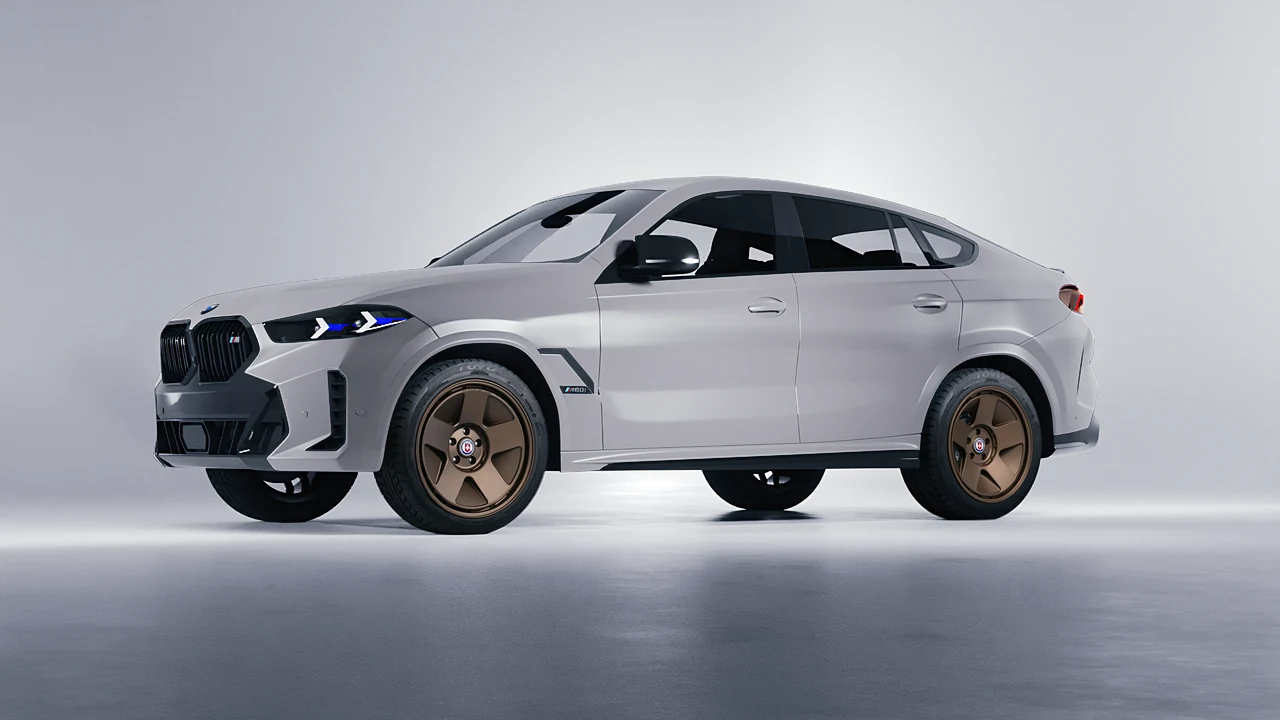 BMW X6 2024 on HRE Performance Wheels 555-GTM forged wheels, front three-quarter view