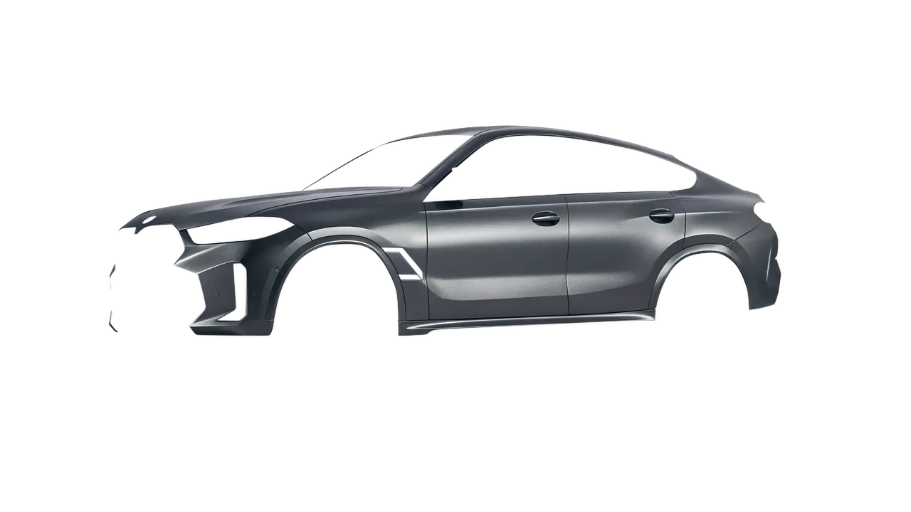 BMW X6 2024 wrapped in Black Rock Grey (Avery Dennison SW900-823-M), front three-quarter view