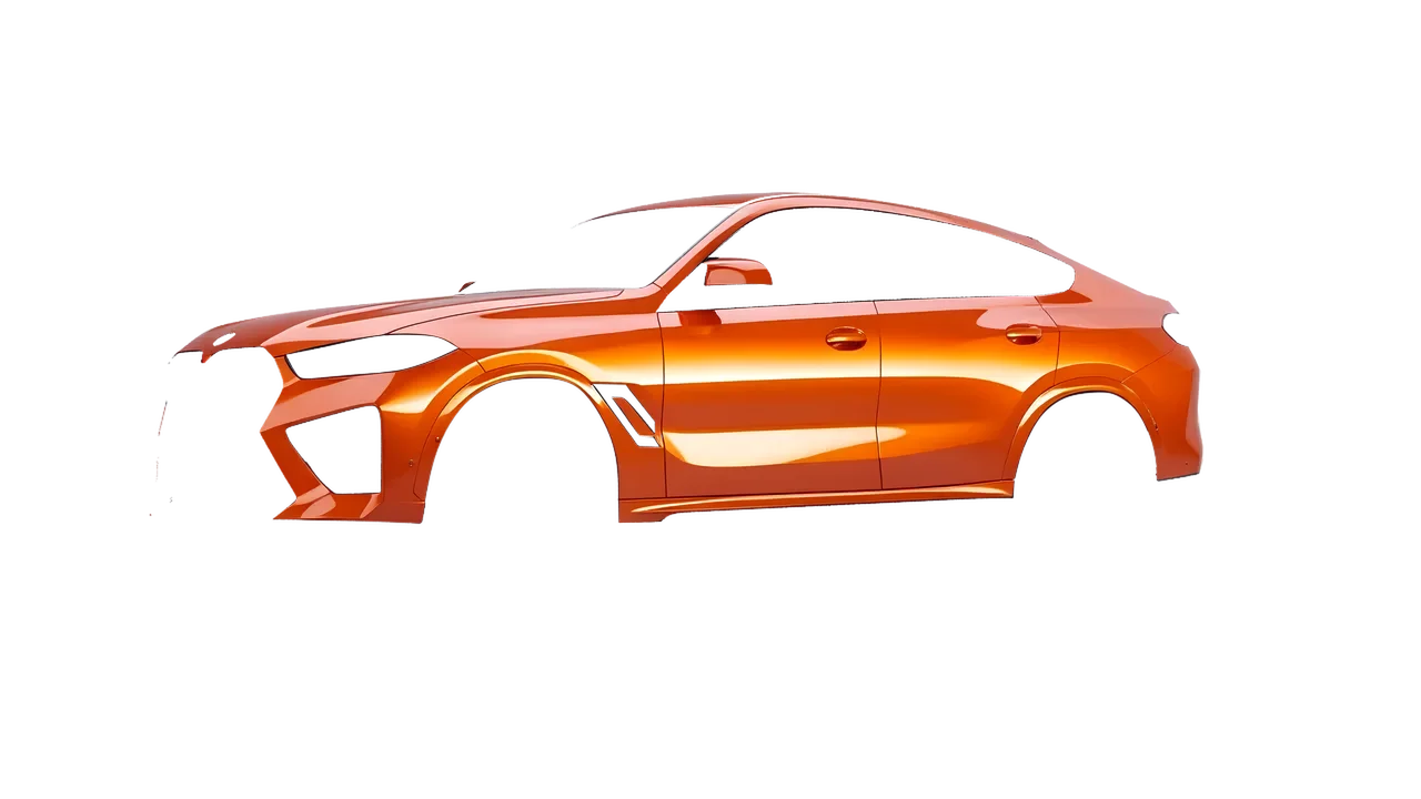 BMW X6m Competition 2023 wrapped in Fiery Orange (3M G364), front three-quarter view