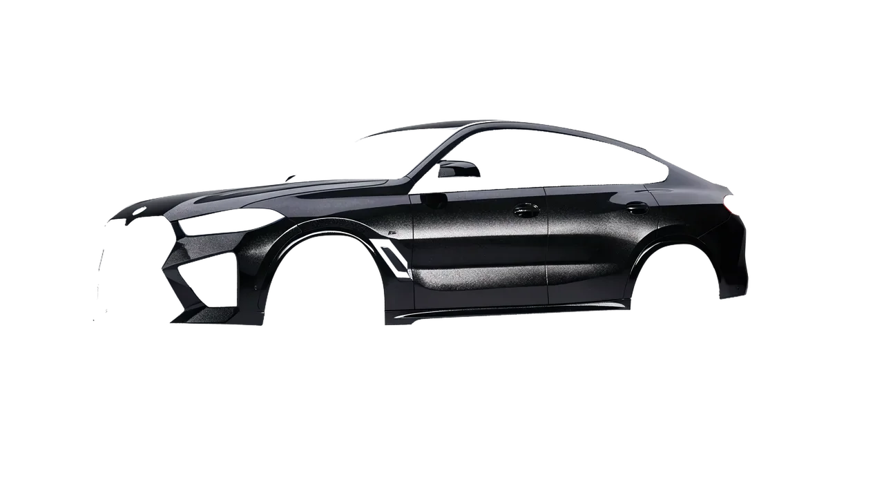 BMW X6m Competition 2023 wrapped in Mystery Black (Avery Dennison SW900-184-M), front three-quarter view