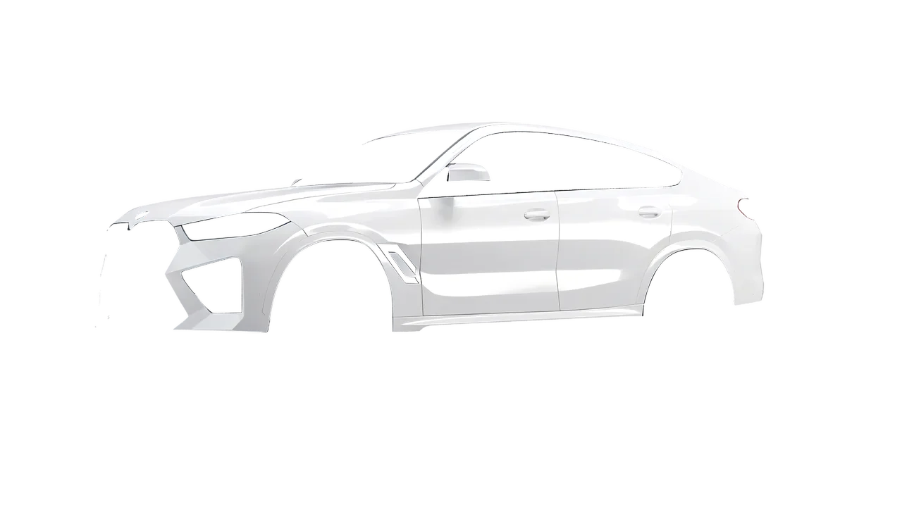 BMW X6m Competition 2023 wrapped in Gloss White (3M G10), front three-quarter view