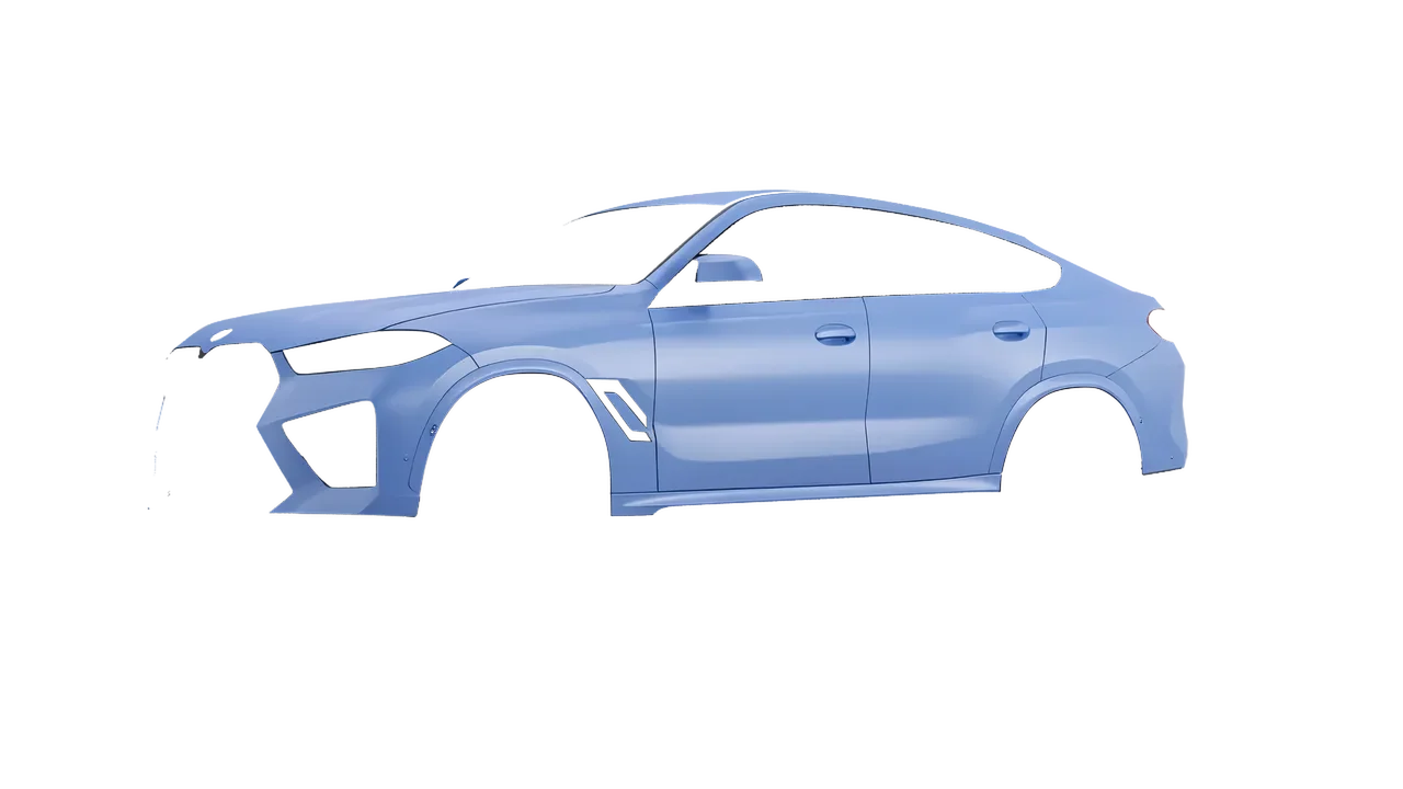 BMW X6m Competition 2023 wrapped in Dreamline Blue (Avery Dennison SW900-616-O), front three-quarter view