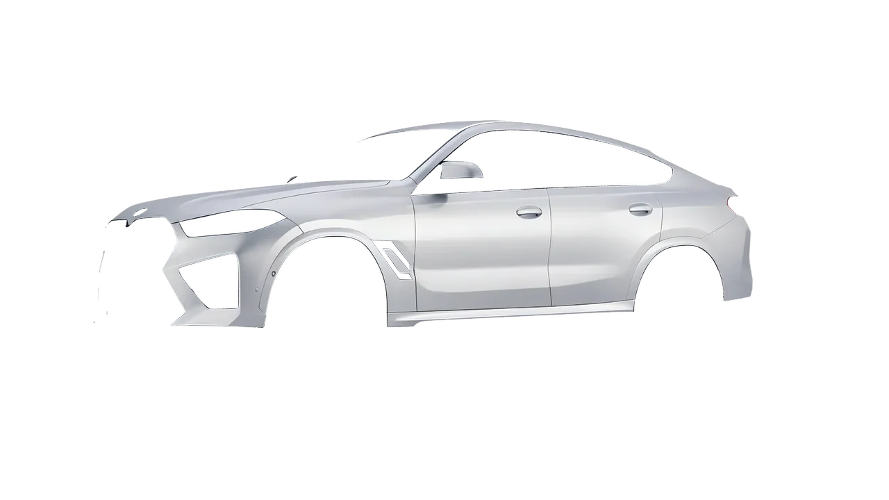 BMW X6m Competition 2023 wrapped in Matte Silver (3M M21), front three-quarter view