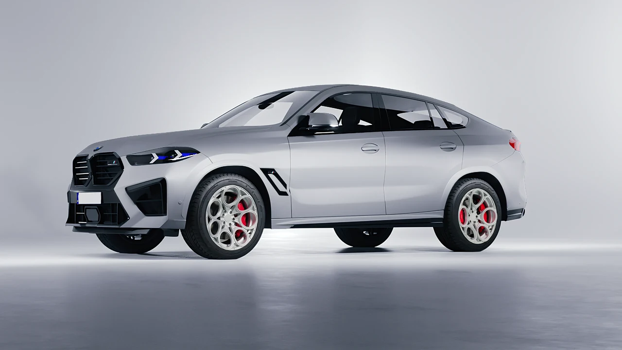 BMW X6m Competition 2023 on RDB LA Revolver forged wheels, front three-quarter view