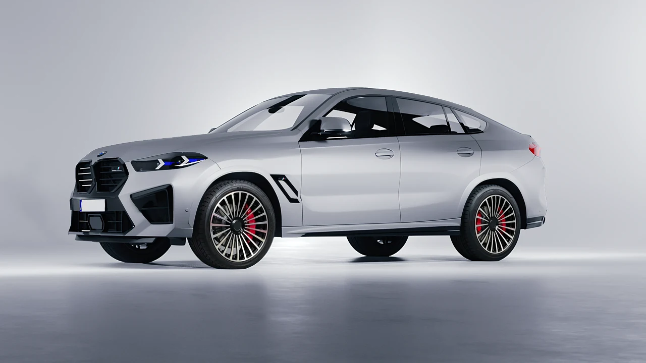 BMW X6m Competition 2023 on RDB LA Twenty Three forged wheels, front three-quarter view